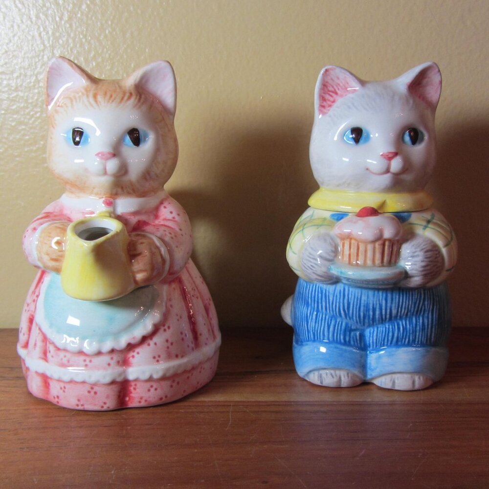 1991 vintage Avon anthropomorphic cats creamer & sugar bowl with lid (W5901)